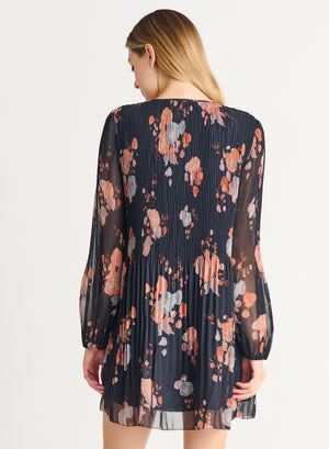 Pleated A-Line Dress- Tawny Floral