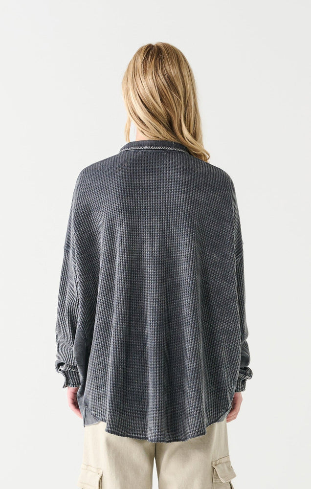 Waffle knit Top-Washed Charcoal