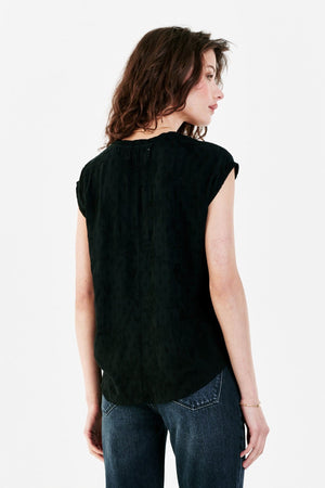 Yanis Embroidery Top-Black Velvet Petunia