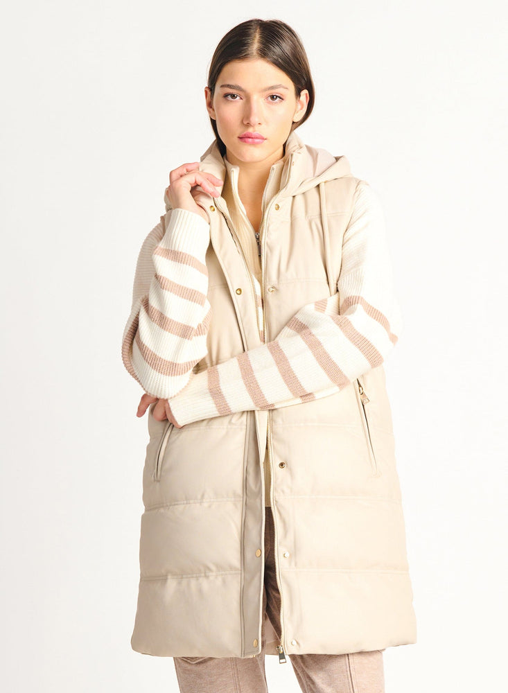 Faux Leather Puffer Vest-Sandstone