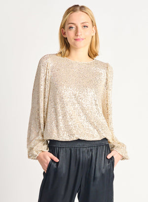Elastic Sequin Top-Cream/Silver