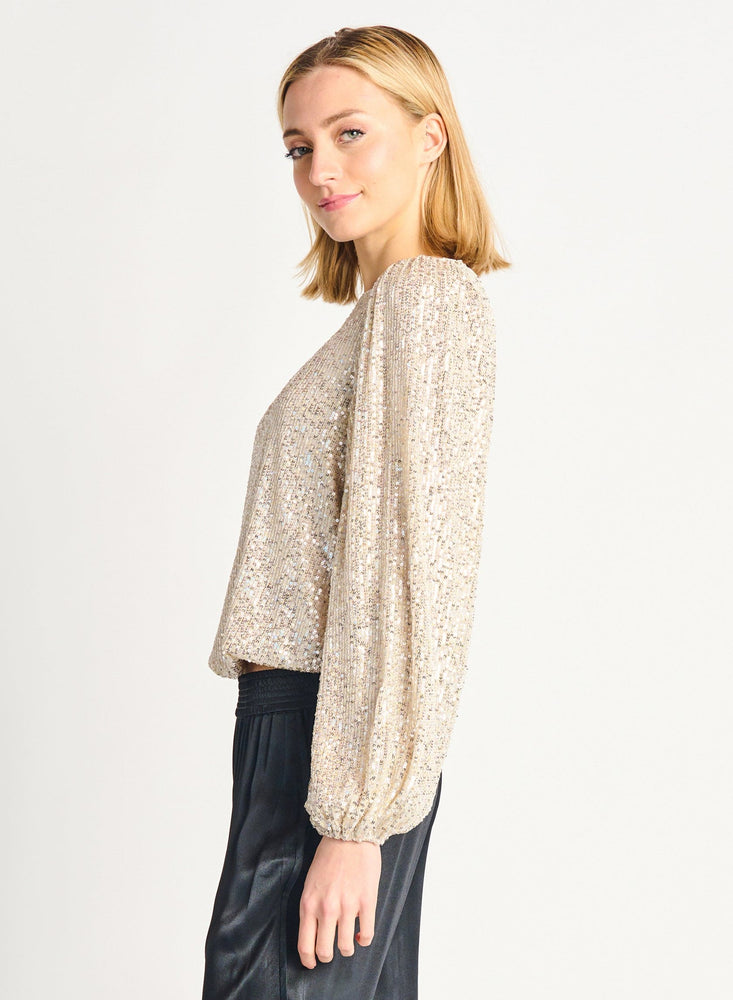 Elastic Sequin Top-Cream/Silver