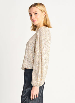 Elastic Sequin Top-Cream/Silver