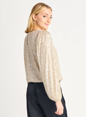 Elastic Sequin Top-Cream/Silver