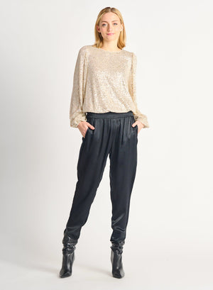 Elastic Sequin Top-Cream/Silver