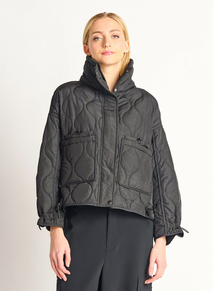 Quilted Drawstring Puffer- Black