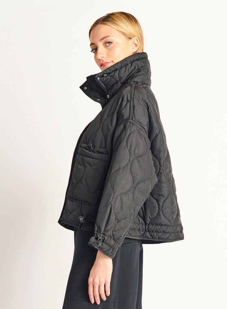 Quilted Drawstring Puffer- Black