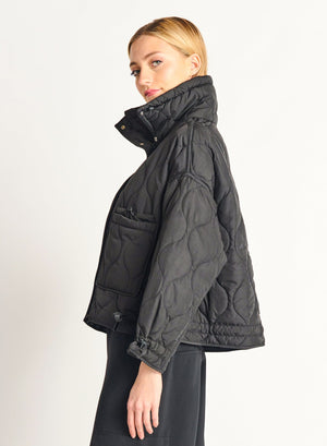 Quilted Drawstring Puffer- Black