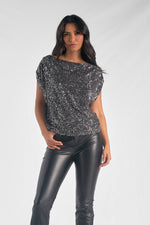 Off The Shoulder Top-Silver Sequin