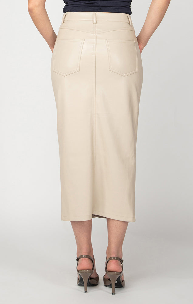 Faux Leather Midi Skirt-Cream Beige