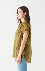 Cap Sleeve Blouse-Olive Green