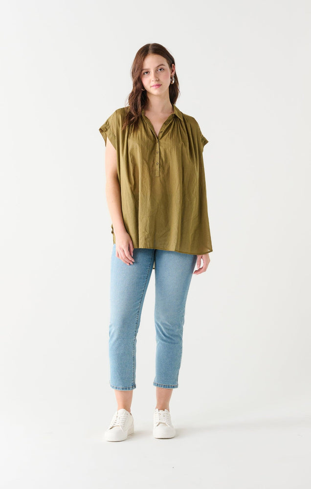 Cap Sleeve Blouse-Olive Green
