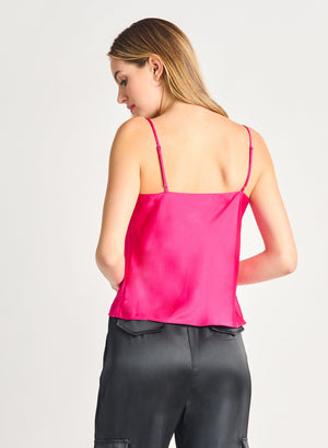 Drapeneck Satin Camisole- Hot Pink FINAL SALE