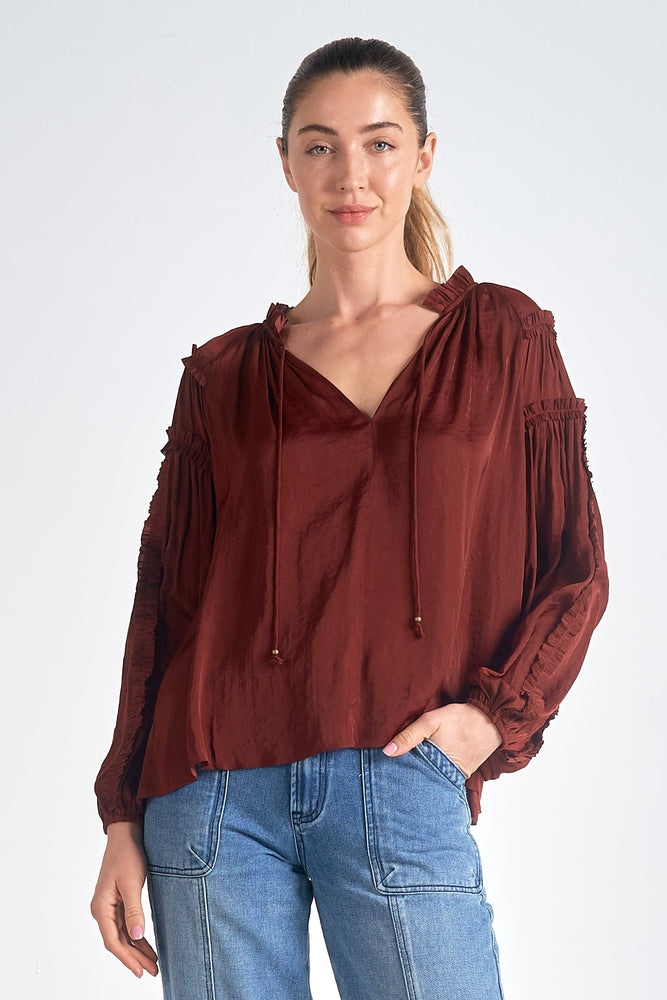 LS Tie Neck Top-Brick