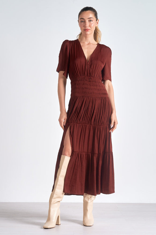 Smocked Maxi Dress-Brick