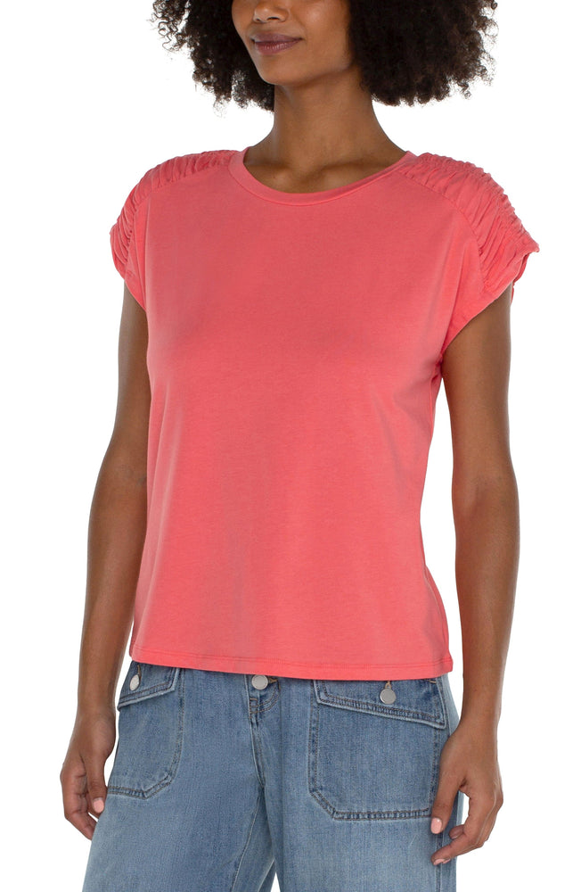 Smocked Shoulder Raglan Knit Top-Sugar Coral FINAL SALE