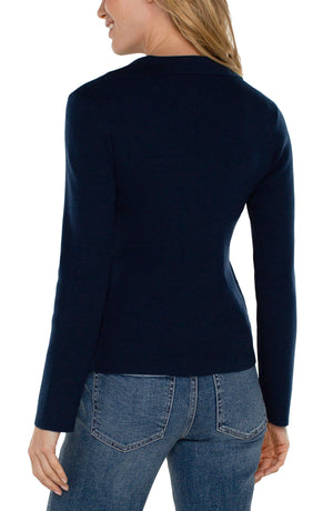 LS V-Neck Collared Sweater-Dark Navy