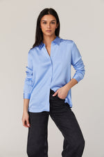 Ennis Satin Shirt-Dusted Blue