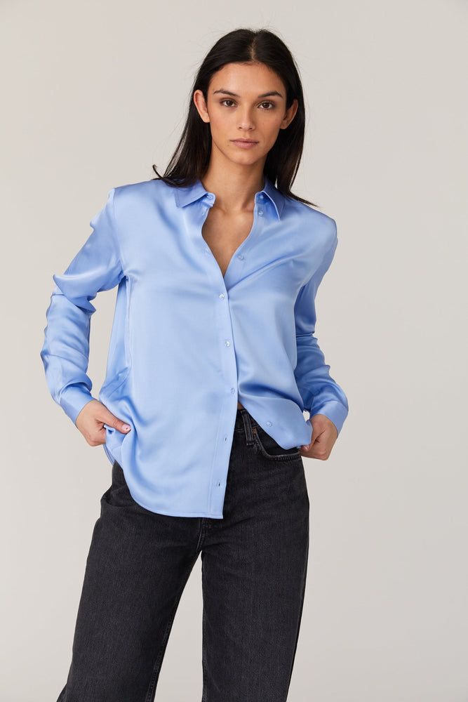 Ennis Satin Shirt-Dusted Blue