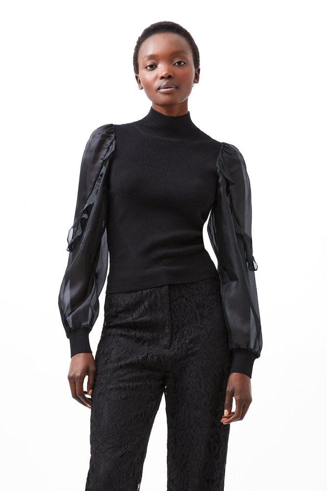 Krista Organza Puff Sleeve Top-Blackout