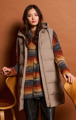 Hooded Puffer Vest-Taupe