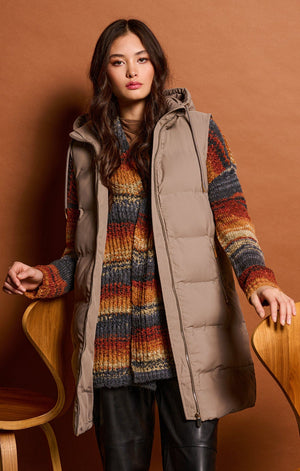 Hooded Puffer Vest-Taupe