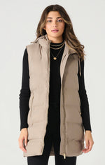 Hooded Puffer Vest-Taupe