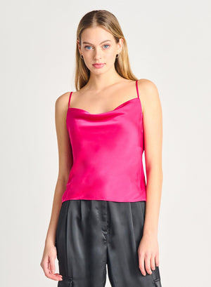 Drapeneck Satin Camisole- Hot Pink FINAL SALE