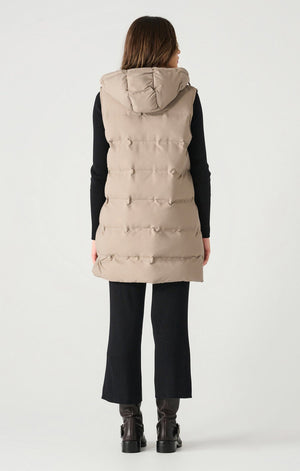 Hooded Puffer Vest-Taupe