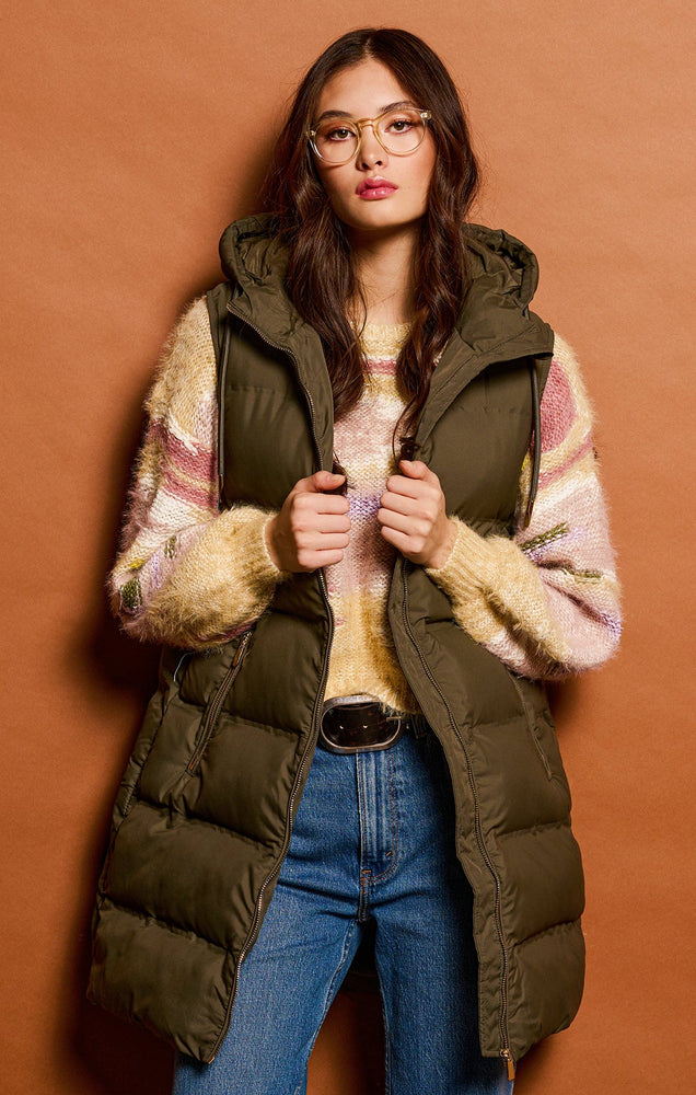 Hooded Puffer Vest-Army Green