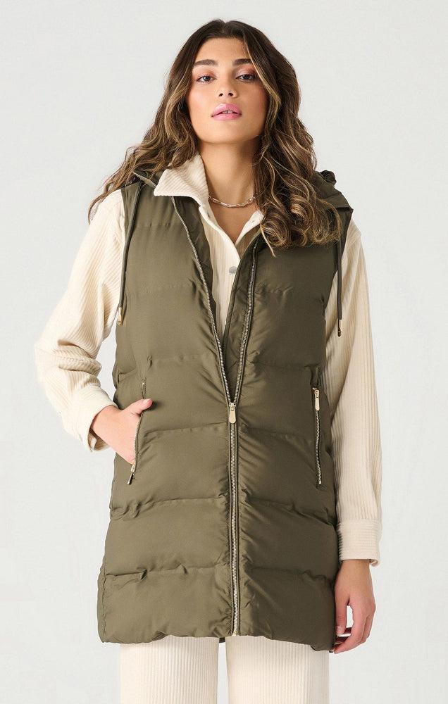 Hooded Puffer Vest-Army Green