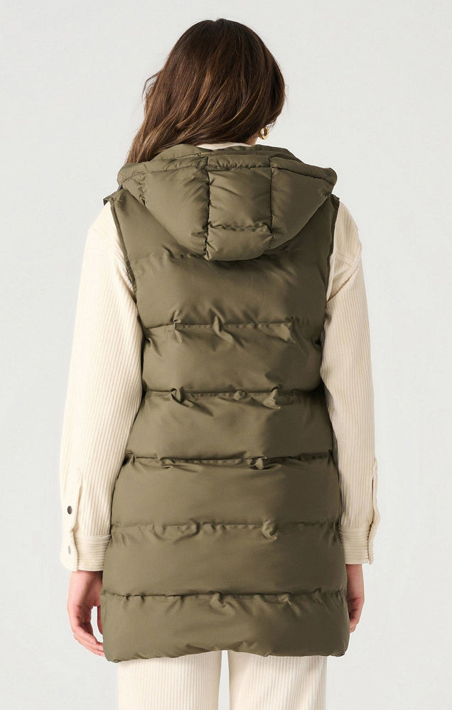 Hooded Puffer Vest-Army Green