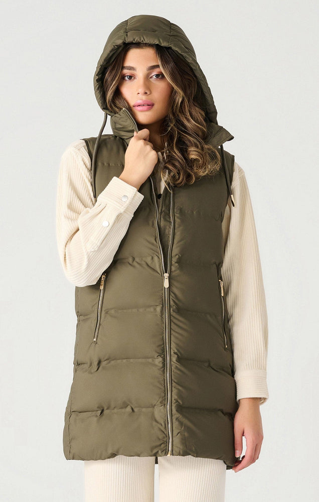 Hooded Puffer Vest-Army Green