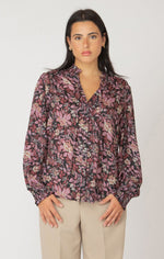 Tie Front Blouse-Pink/Black