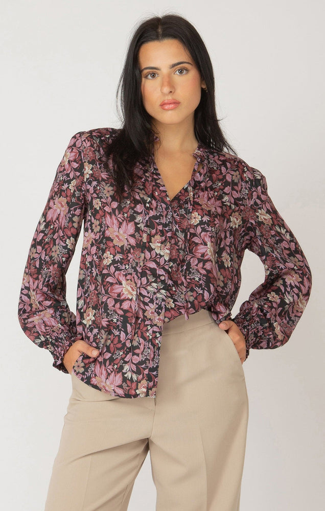 Tie Front Blouse-Pink/Black