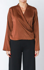 LS Soft Wrap Blouse-Cognac