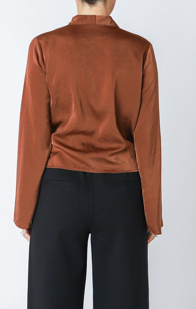 LS Soft Wrap Blouse-Cognac