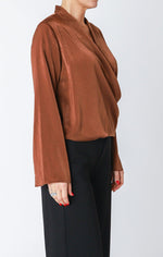 LS Soft Wrap Blouse-Cognac