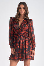 LS V-Neck Dress-Red Floral