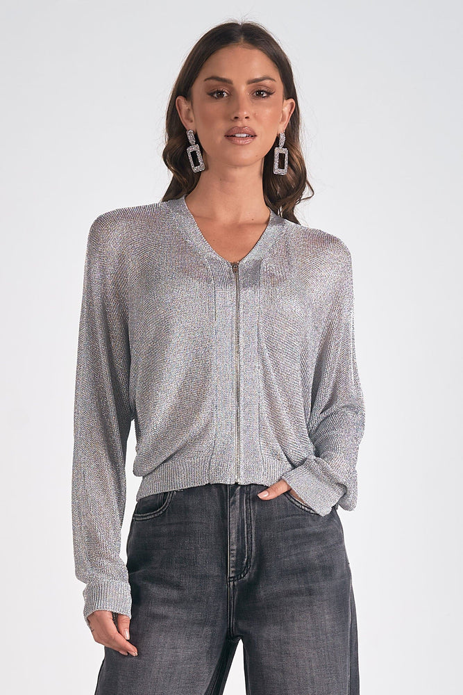 Sweater Cardigan Metallic-Silver