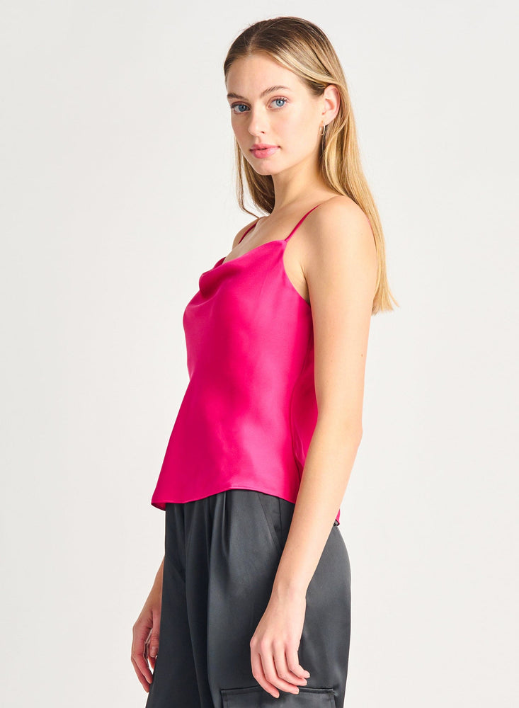 Drapeneck Satin Camisole- Hot Pink FINAL SALE