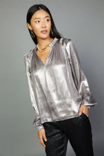 Metallic Foil Ruffled Blouse- Silver Foil