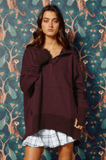 Long Sleeve Oversized Button Top- Wine