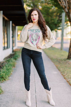 Grateful Dead Skull & Roses Raglan Crew-Khaki