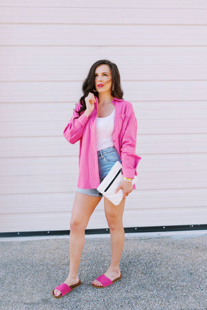 Tyra Oversized Button Down Shirt-Cherry Blossom