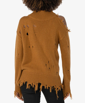 Viola Destructed Turtleneck Sweater- Camel