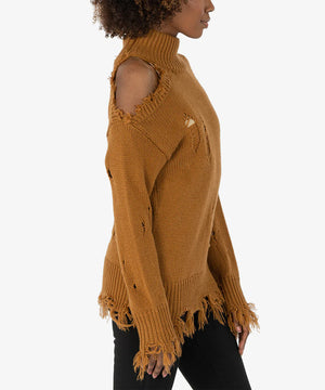 Viola Destructed Turtleneck Sweater- Camel