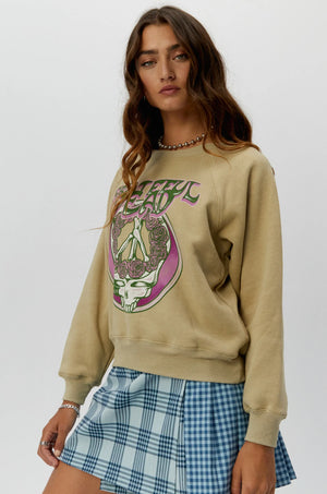 Grateful Dead Skull & Roses Raglan Crew-Khaki