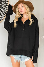 Long Sleeve Oversized Button Top-Black