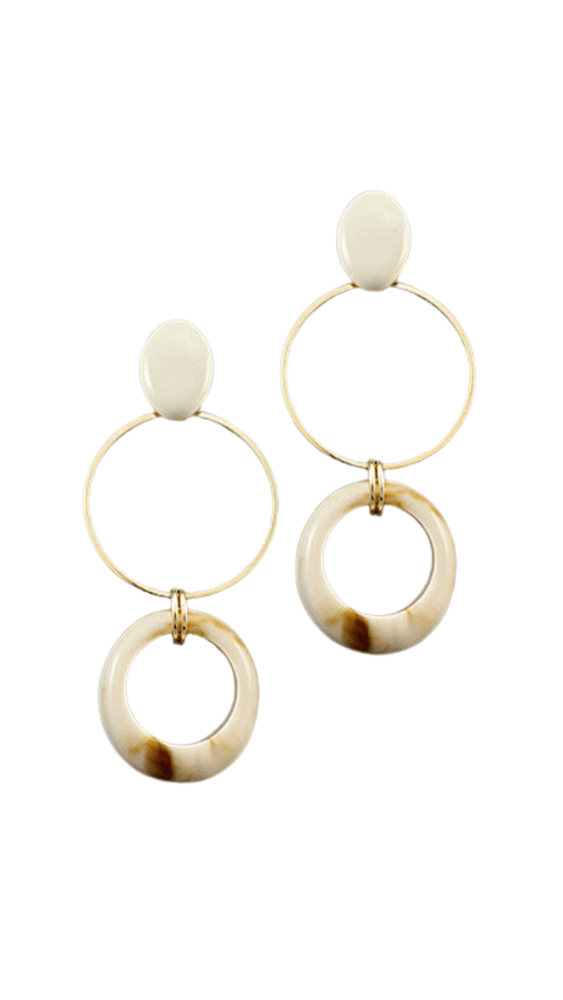 Acrylic Ring Dangle Circle Earrings-Beige